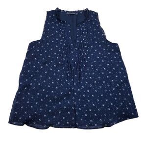 READ Abercrombie Sleeveless Navy Blue White Floral Blouse Women's Size XS Lined